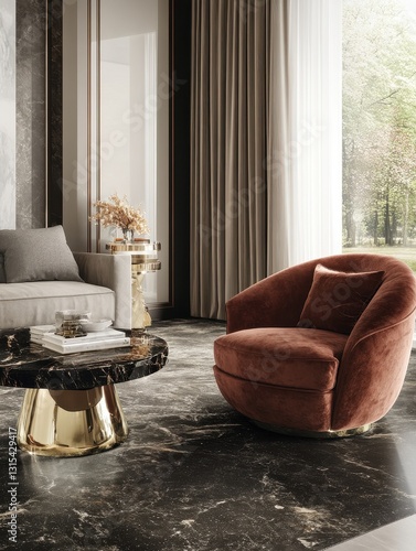 A modern living room shows contemporary luxury interior design