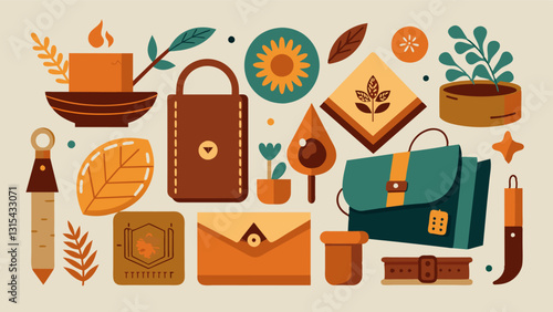 From handcarved wooden ss to handstamped leather journals the local arts and crafts fair offers a wide range of functional and decorative items for every taste.. Vector illustration