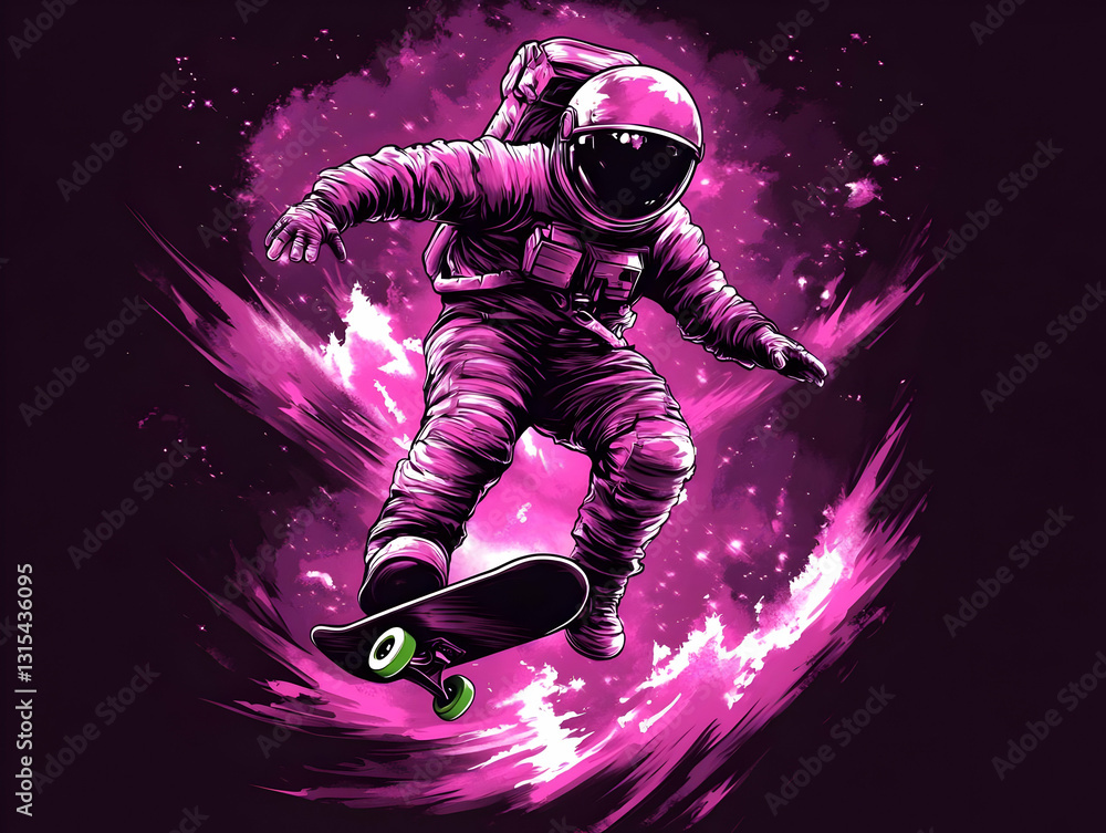 Fototapeta premium Astronaut Skateboarding in Space