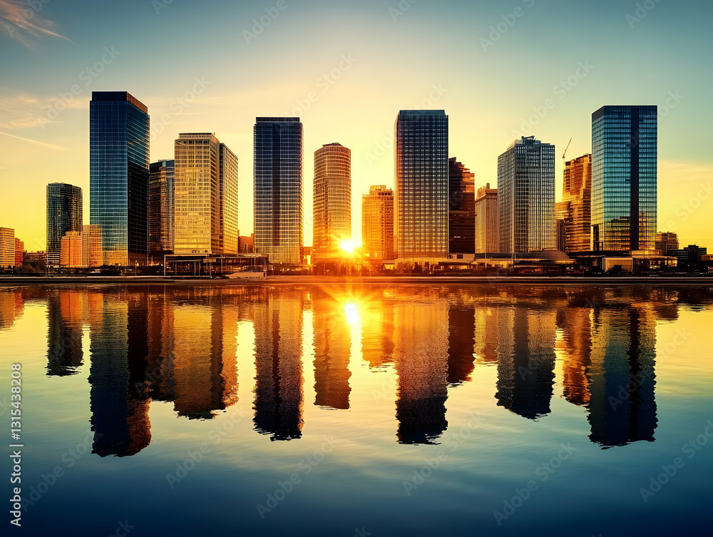 Fototapeta premium Cityscape Sunset Reflection