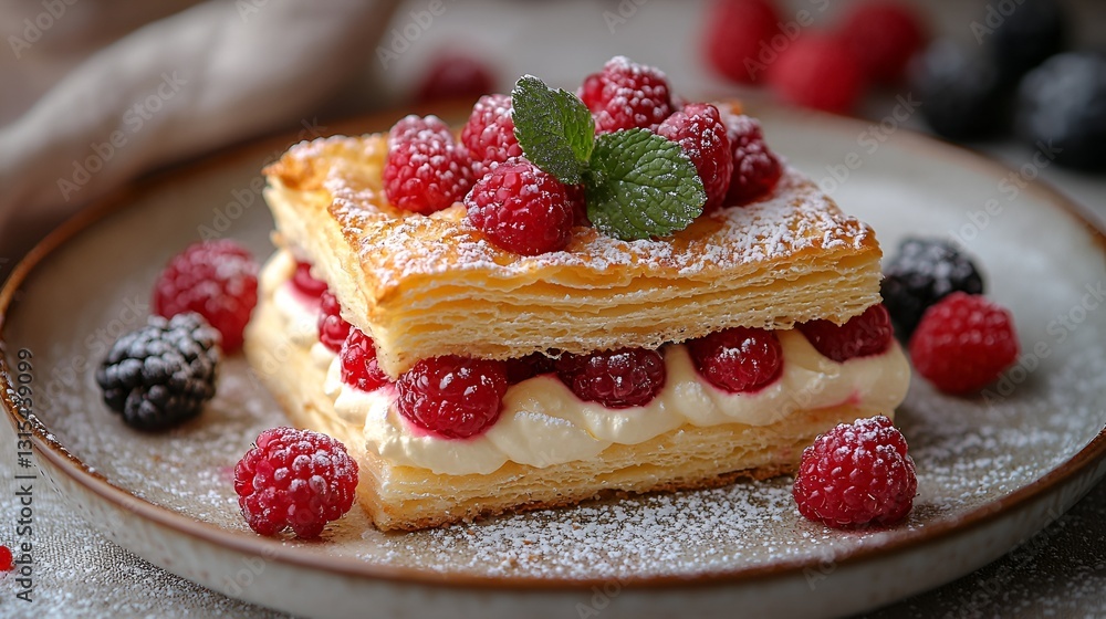 Puff Pastry Dessert with Raspberries and Cream Puff Pastry Dessert with Raspberries and Cream
