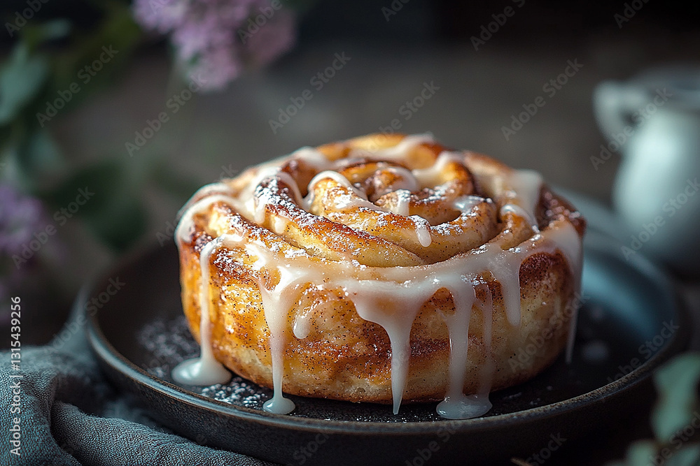 Freshly Baked Cinnamon Roll with Icing on Top Freshly Baked Cinnamon Roll with Icing on Top