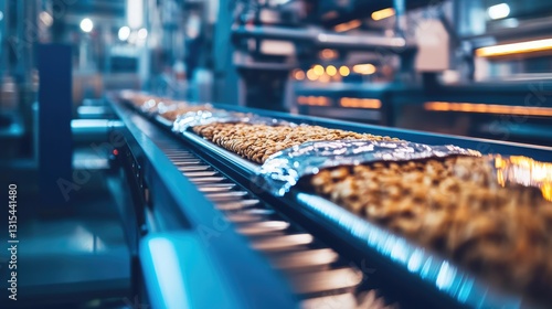 Wallpaper Mural Factory Production Line: Close-up of Nut Bars Moving on Conveyor Belt Torontodigital.ca