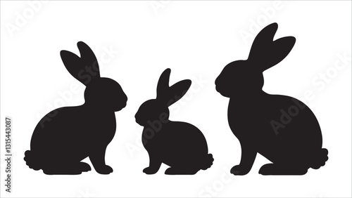 Three Black Rabbit Silhouettes Family, Easter, Cute Bunnies