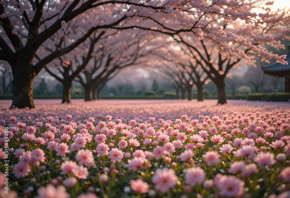 Serene Springtime: Blossoms Under Cherry Trees Serene Springtime: Blossoms Under Cherry Trees