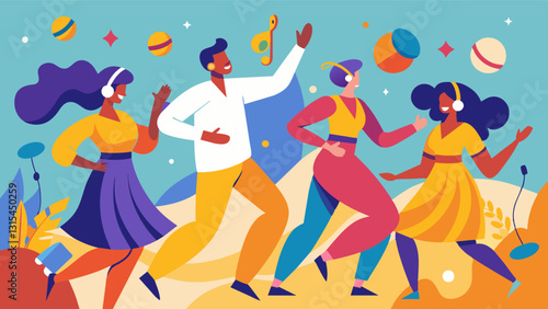 A sensory delight with vibrant colors pulsating beats and exhilarating movements as the whole community comes alive on the dance floor.. Vector illustration