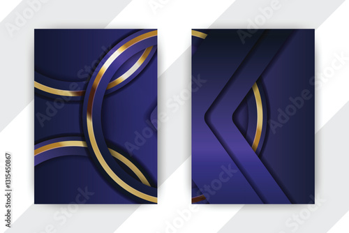 Elegant blue gold template design, white background, cover