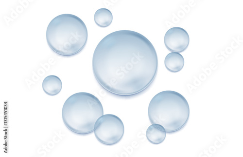 Air bubbles realistic. Vector illustration of transparent soap bubbles isolated on background. Blue round bubbles of different sizes PNG