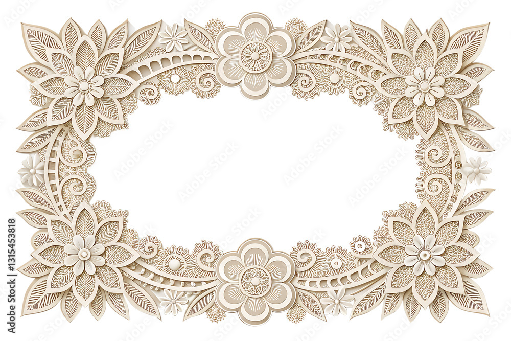 Detailed floral frame with ornate patterns on a transparent background. Detailed floral frame with ornate patterns on a transparent background.