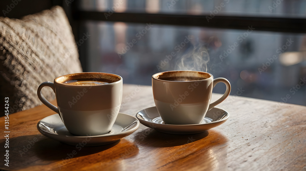 cup of coffee on wooden table, ai generated cup of coffee on wooden table, ai generated