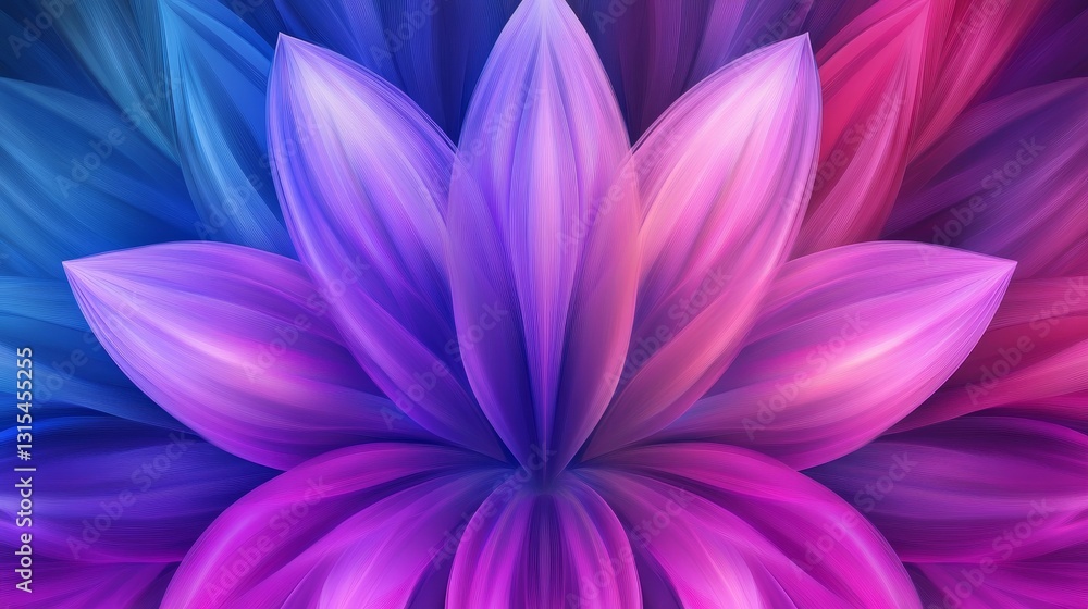 Fototapeta premium Vibrant abstract flower design with radiant petals in shades of blue, pink, and purple