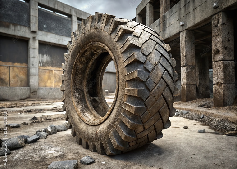 Abandoned Tire Tread Texture, Urban Decay, Grunge Industrial Background Abandoned Tire Tread Texture, Urban Decay, Grunge Industrial Background