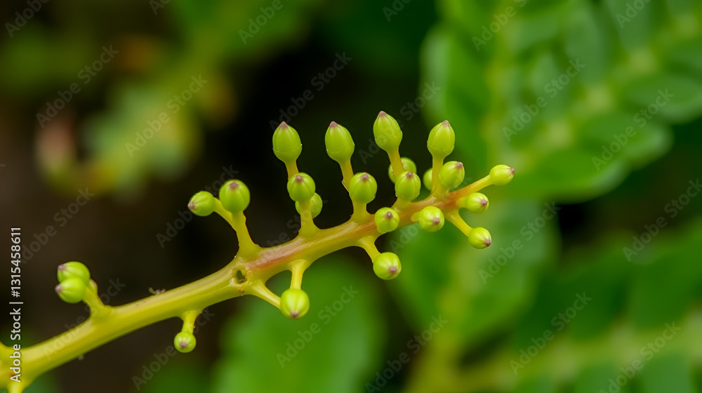 Small green plantlets on Kalanchoe pinnate stem, nature, plant propagation, greenery Small green plantlets on Kalanchoe pinnate stem, nature, plant propagation, greenery