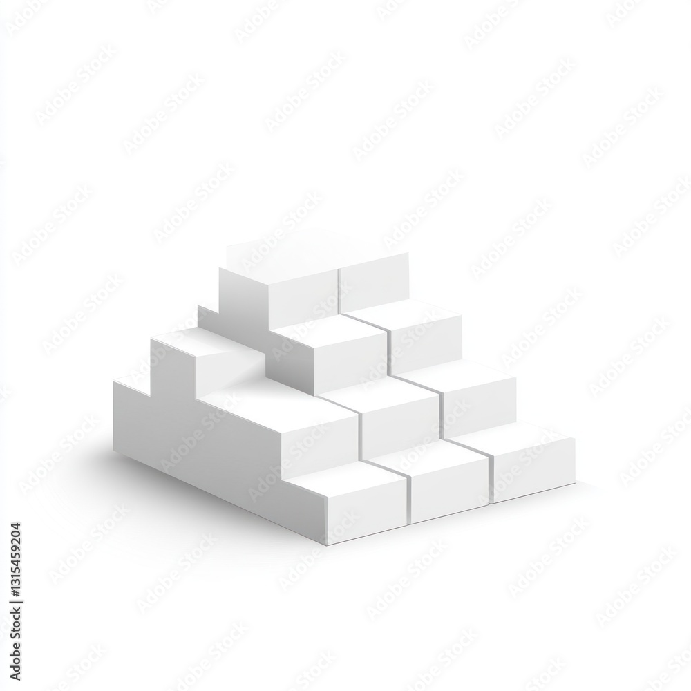 White cube staircase, 3D rendering, isolated. White cube staircase, 3D rendering, isolated.