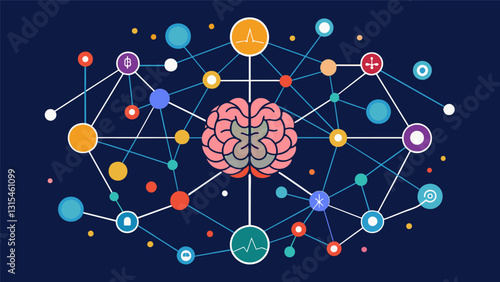 The intricate network of the digital brain was a marvel of technology constantly evolving and adapting to the everchanging data landscape.. Vector illustration