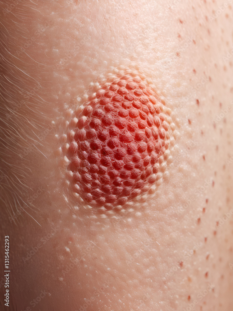 Fototapeta premium High-resolution close-up of measles rash on human skin, red inflamed spots, detailed texture