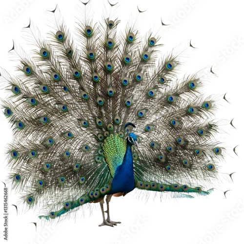 peacock in front of white
