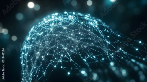 Realistic close-up of a futuristic AI brain interface with intricate neural network patterns and soft, pulsating light, dark background