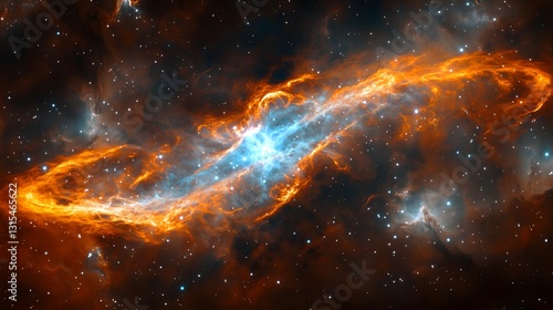 Vibrant Nebula with Bright Blue and Orange Hues Background