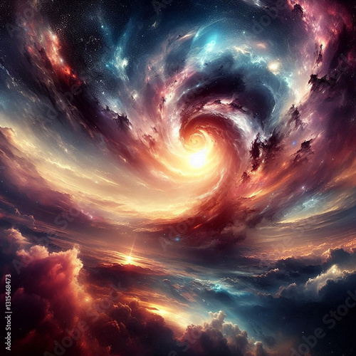 background Fantasy Galaxy Panorama and Black Hole ai generative