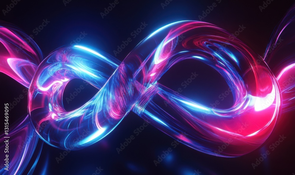 Vibrant artistic neon infinity symbol glowing dynamically in shades of blue and pink forming abstract patterns against a sleek dark background Vibrant artistic neon infinity symbol glowing dynamically in shades of blue and pink forming abstract patterns against a sleek dark background