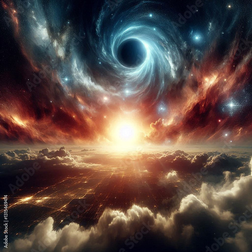 background Fantasy Galaxy Panorama and Black Hole ai generative