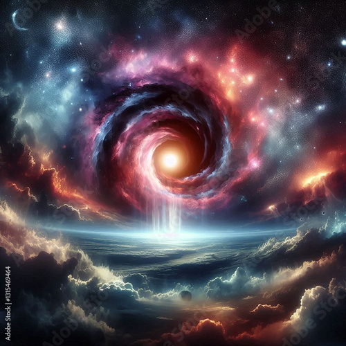 background Fantasy Galaxy Panorama and Black Hole ai generative