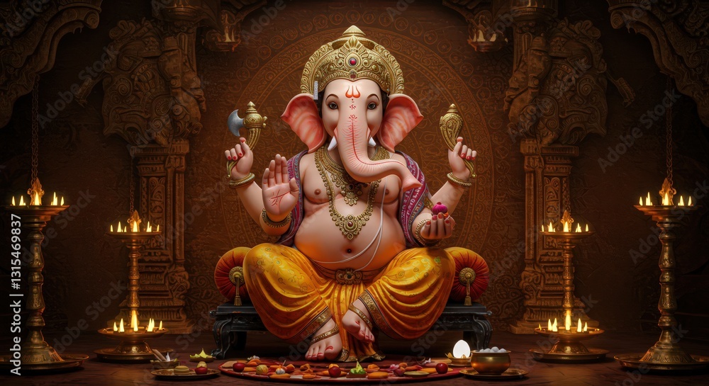 Fototapeta premium Magnificent Ganesha: A Digital Depiction of the Hindu God