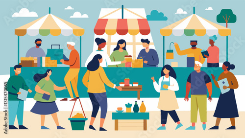 The workshop transformed into a lively marketplace with residents showcasing and selling their handmade goods each item uniquely crafted and reflecting the creators style and. Vector illustration