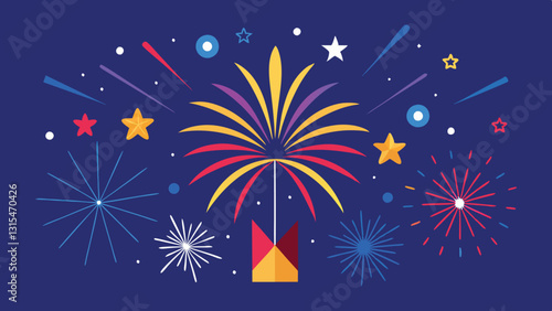 Colorful fireworks display lighting up the night sky during a festive celebration with vibrant stars and dynamic bursts of color