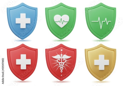 Free Download Colorful 3D Medical Shields: Health Protection Icons - GFXLoad