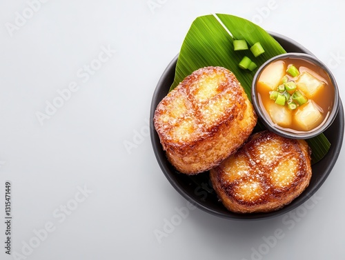 A bowl of traditional filipino dessert on a white table surrounded by natural light for a fresh look