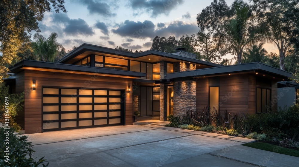 Contemporary home exterior with a garage entrance Contemporary home exterior with a garage entrance
