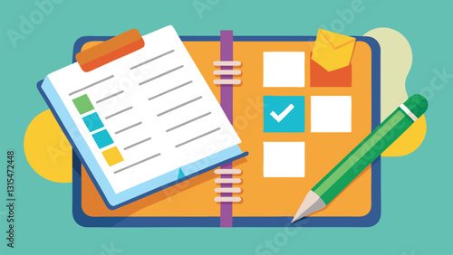 Creative planner illustration with colorful sticky notes and stationery items on a light background