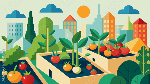 We were amazed at the variety of fruits and vegetables being grown in small urban spaces from ingenious vertical gardens to compact raised beds.. Vector illustration