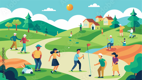 The community golf course is abuzz with excitement as the local league hosts their annual charity tournament bringing together members to have fun while giving back to the. Vector illustration