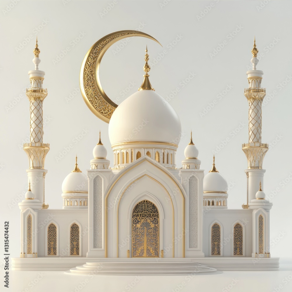 Fototapeta premium White mosque with golden crescent moon.