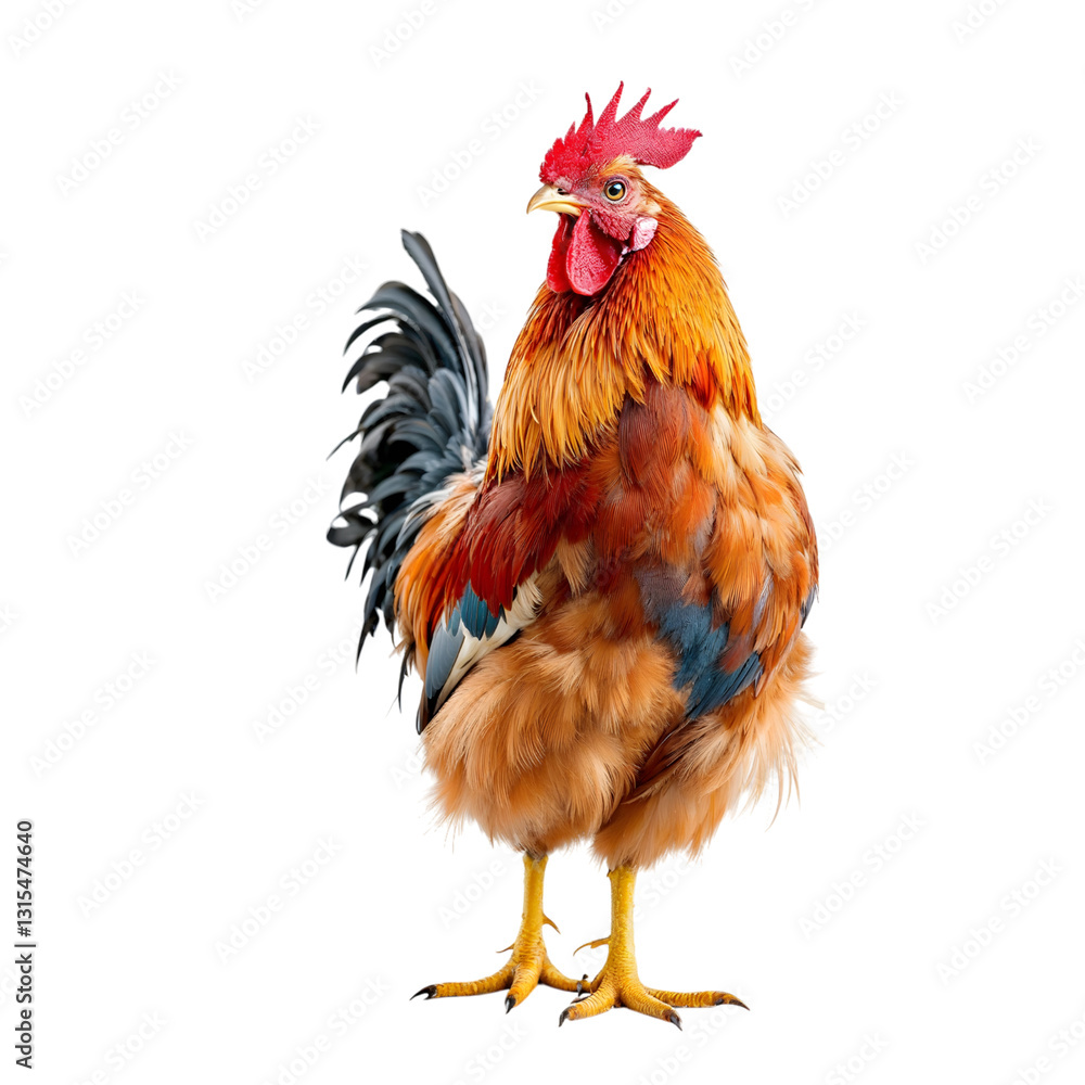Fototapeta premium Striking Rooster Portrait Against a White Background