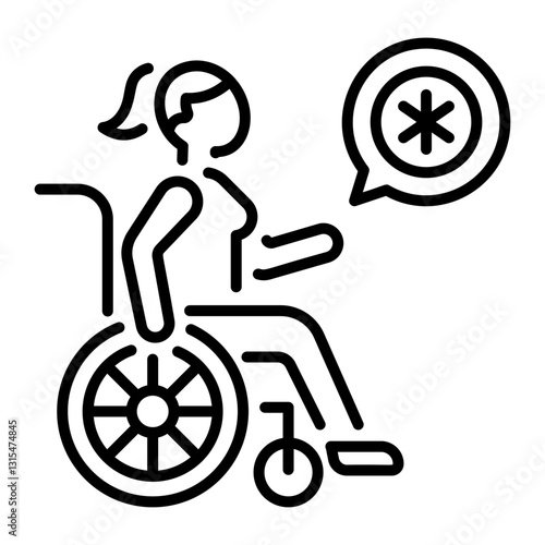 A linear style icon depicting female disability 