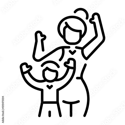 Mother playing with her child, line style icon 