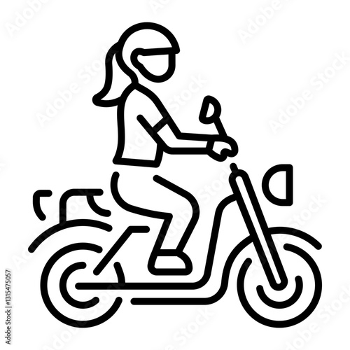 A linear style icon of a biker girl riding a motorcycle 