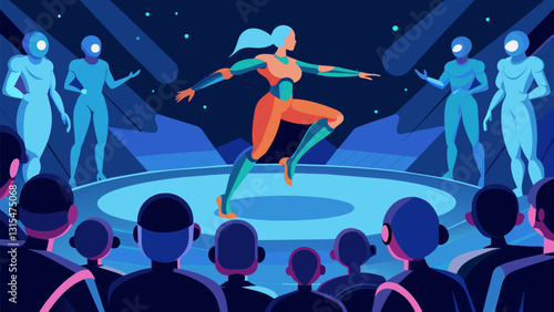 The audience is mesmerized as they witness the perfect fusion of technology and art in a dance performance choreographed using motion capture data.. Vector illustration