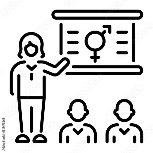 A woman giving a lecture at a seminar, line style icon 