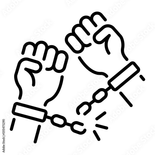A linear style icon of broken handcuffs depicting freedom 