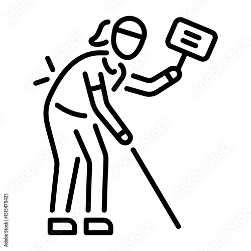 A linear style icon of a character depicting demonstration 