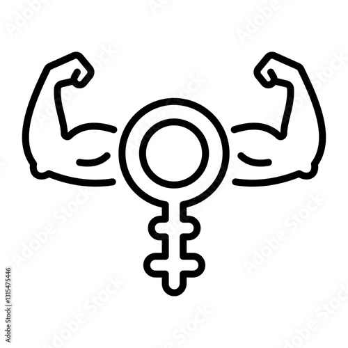 Strong female symbol icon in linear style 