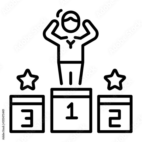 A line icon of a character standing at winners podium