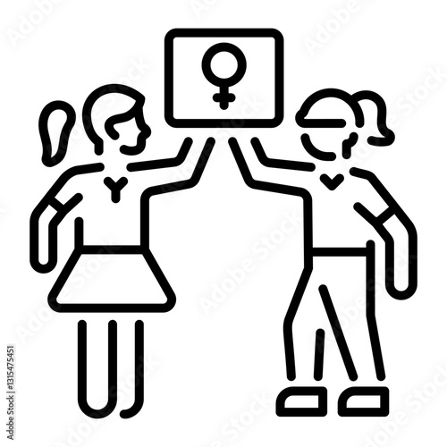 Liberal women doing protest for their rights, line style icon 
