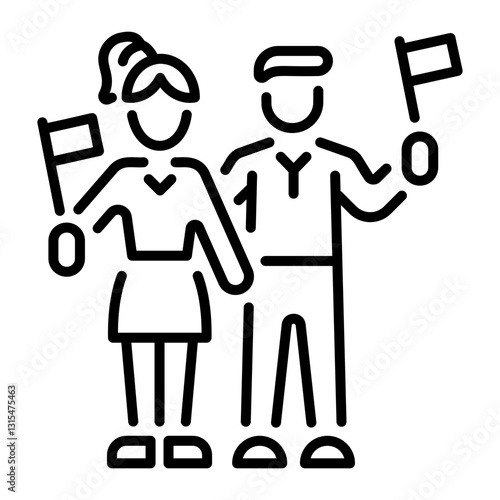 Characters doing social protest, linear style icon 
