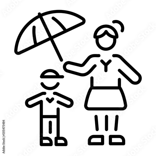 Mother care for her child, linear style icon 